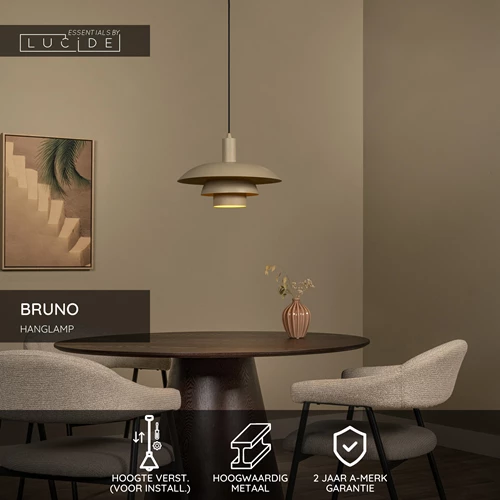 Lucide BRUNO - Hanglamp - Ø 38 cm - 1xE27 - Taupe | Essential - USP
